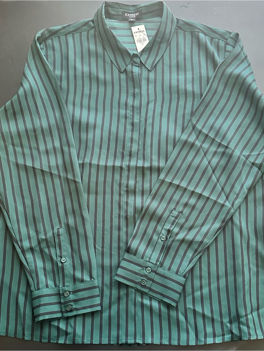 Express women’s portfolio Green Striped Button-Up Shirt